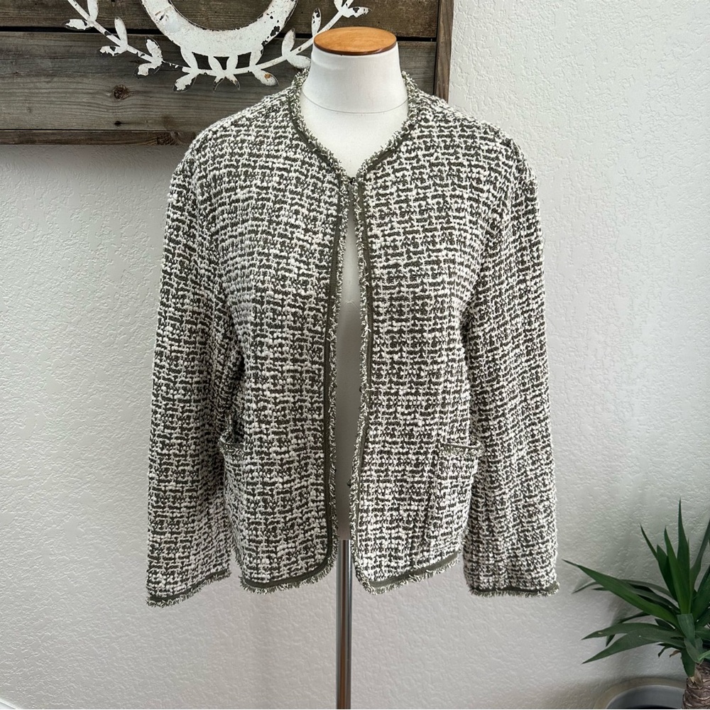 Max Studio Women's textured Tweed blazer Jacket - green and‎ ivory ladies L NWT